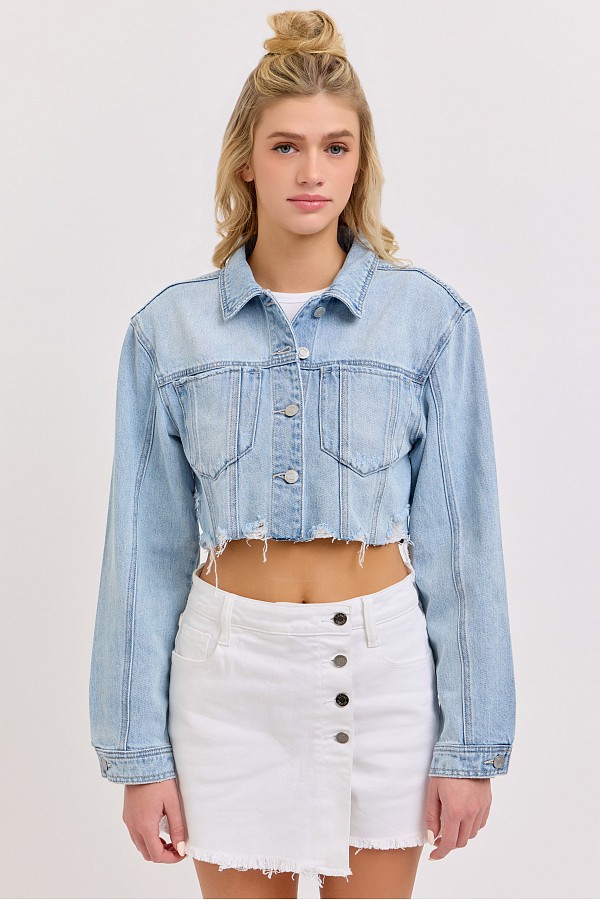 Oversized Crop Jacket with Raw Edge